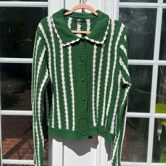 Anthropologie 4SI3NNA Collared Crochet Open-Stitch Cardigan Sweater NWT - Picture 5 of 9